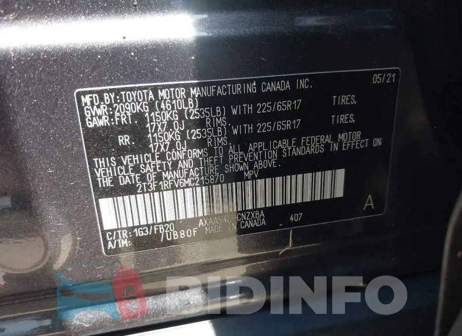2T3F1RFV6MC215870 Photo# 9