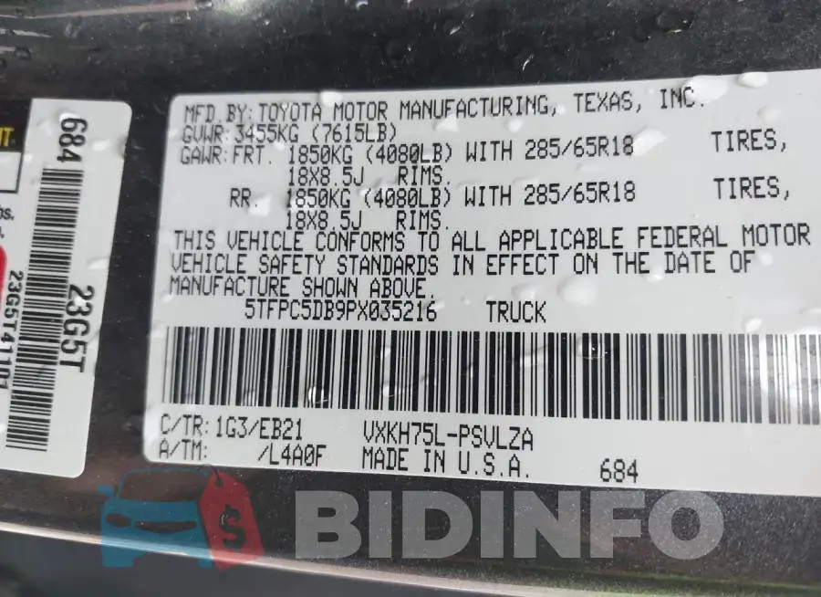 5TFPC5DB9PX035216 Photo# 9