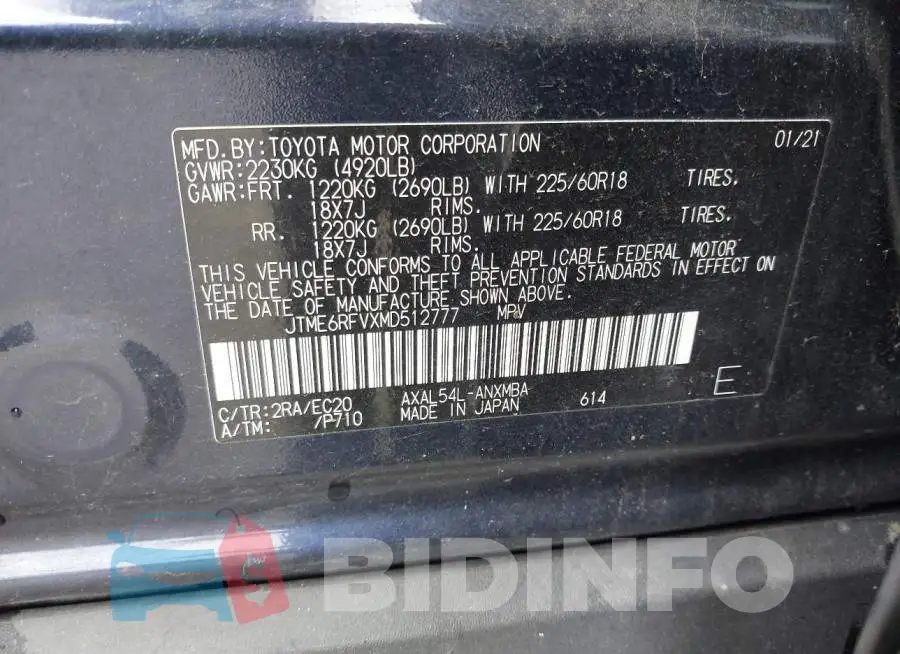 JTME6RFVXMD512777 Photo# 9