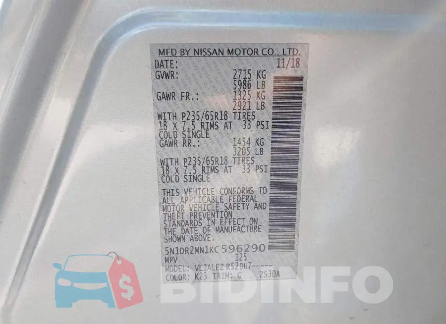 5N1DR2MN1KC596290 Photo# 9