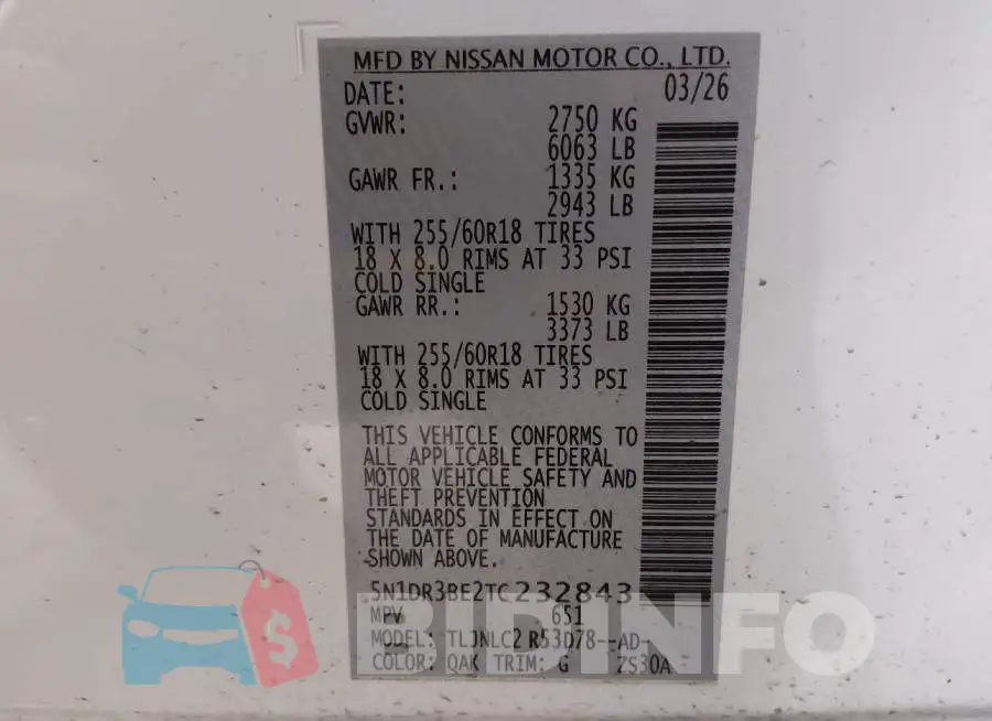 5N1DR3BE2TC232843 Photo# 9