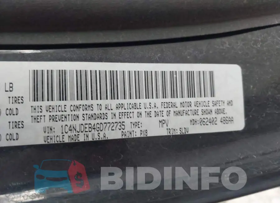 1C4NJDEB4GD772735 Photo# 9
