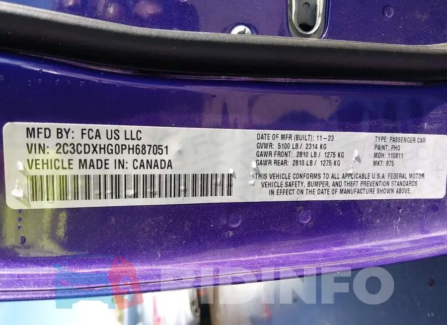 2C3CDXHG0PH687051 Photo# 9