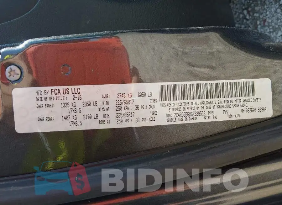 2C4RDGEGXGR329556 Photo# 9