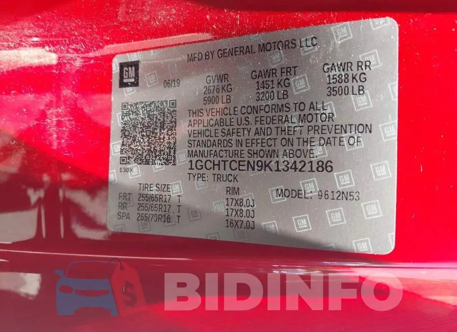 1GCHTCEN9K1342186 Photo# 9