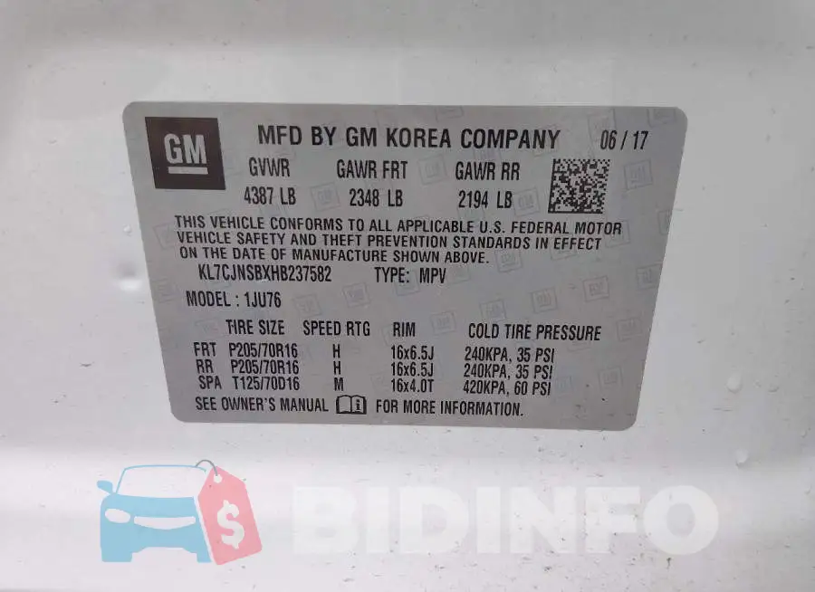 KL7CJNSBXHB237582 Photo# 9