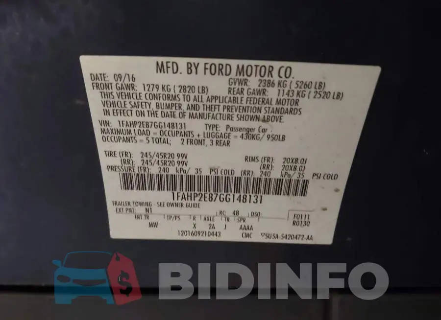 1FAHP2E87GG148131 Photo# 9
