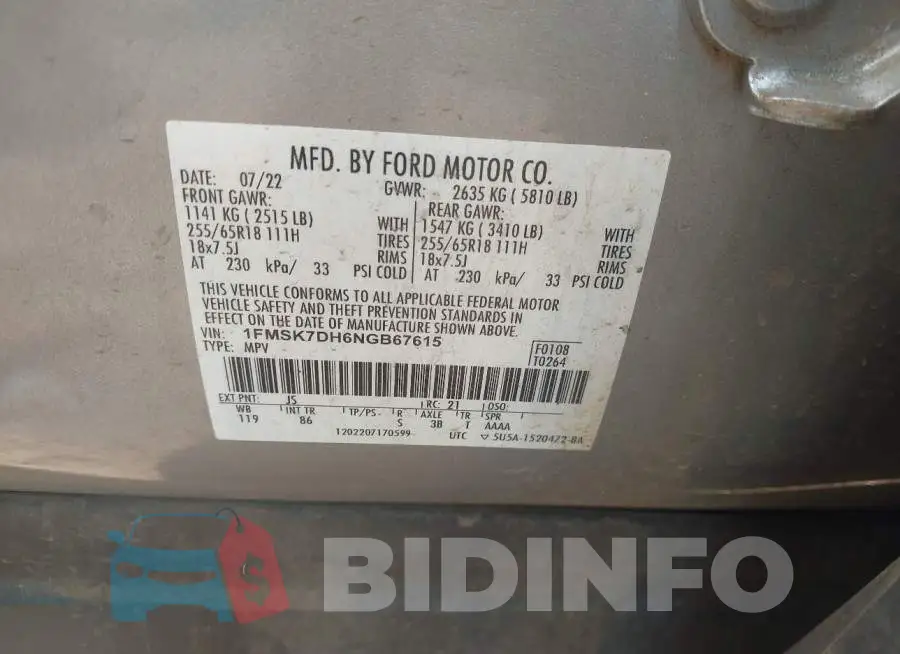 1FMSK7DH6NGB67615 Photo# 9