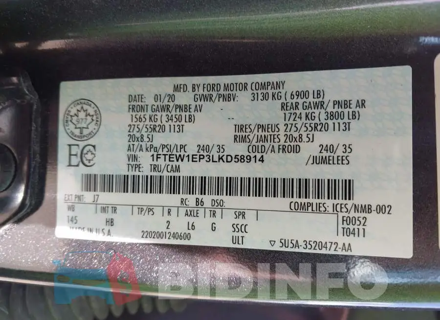 1FTEW1EP3LKD58914 Photo# 9