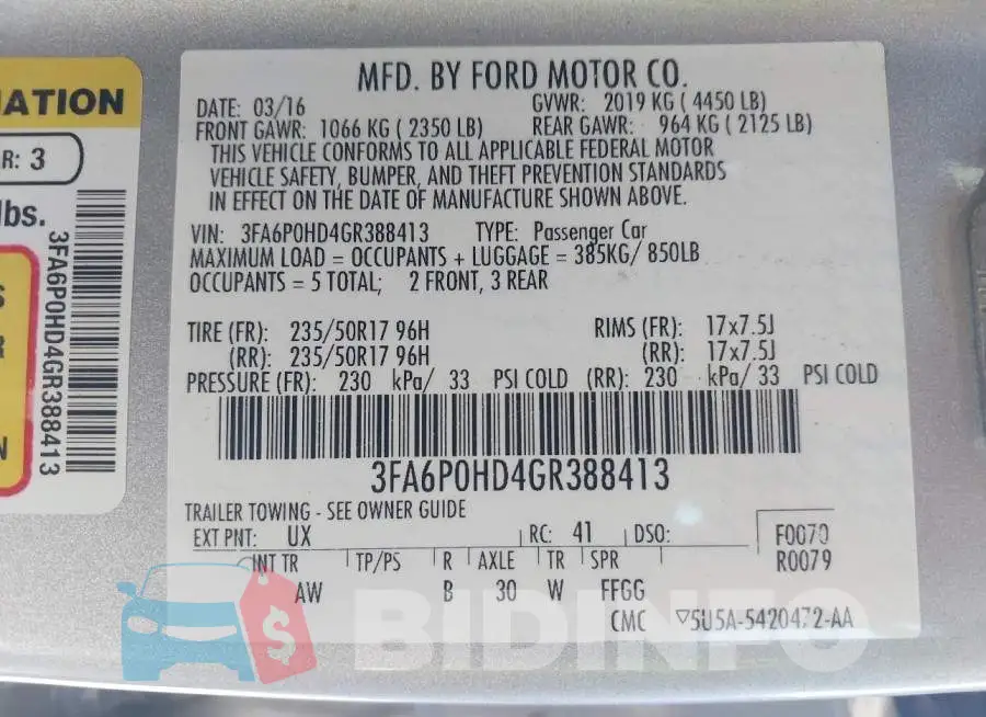 3FA6P0HD4GR388413 Photo# 9