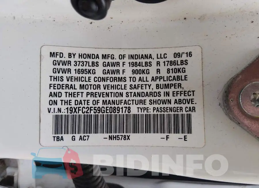 19XFC2F59GE089178 Photo# 9