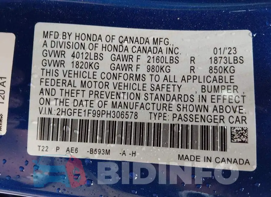 2HGFE1F99PH306578 Photo# 9