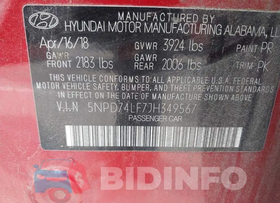 5NPD74LF7JH349567 Photo# 9