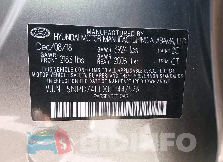 5NPD74LFXKH447526 Photo# 9