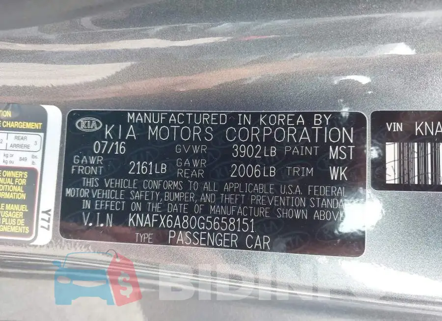 KNAFX6A80G5658151 Photo# 9
