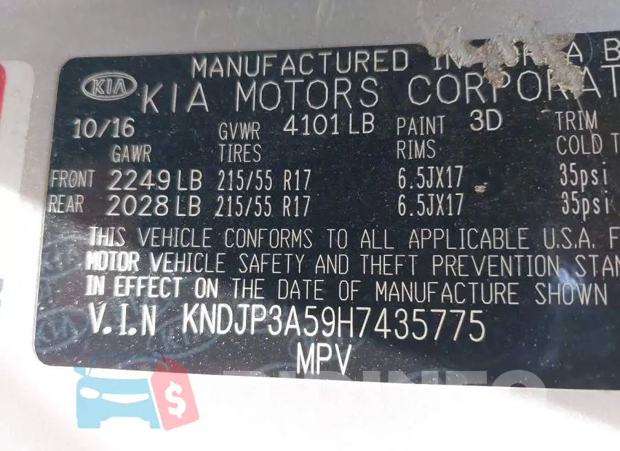 KNDJP3A59H7435775 Photo# 9