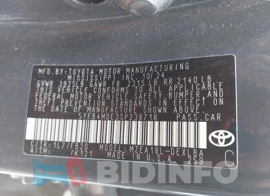 5YFB4MDE3SP238718 Photo# 9