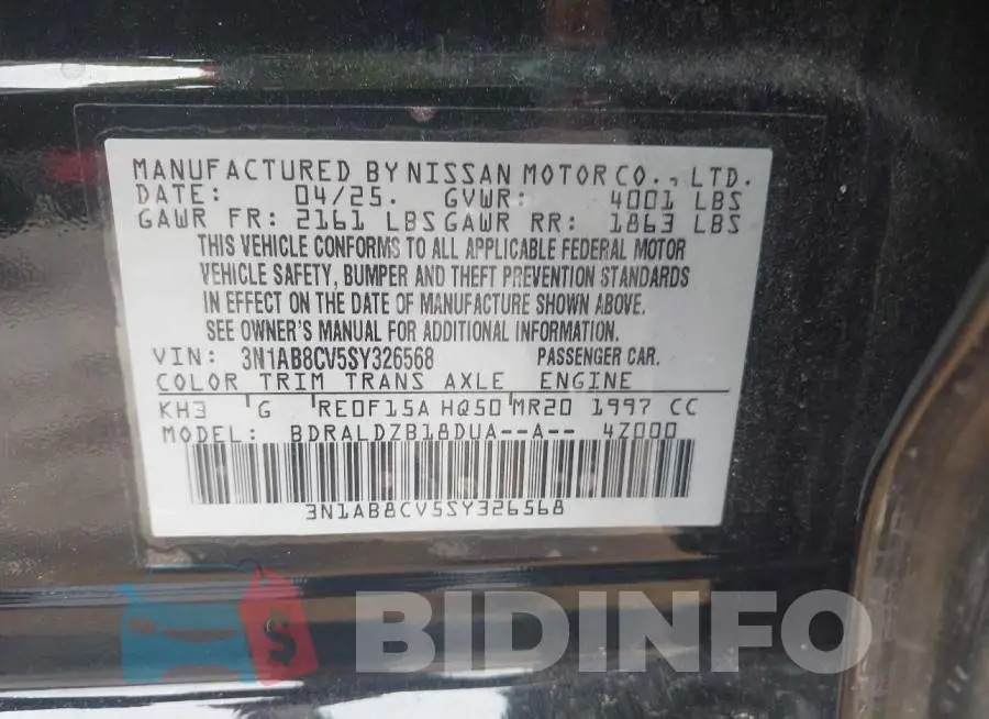 3N1AB8CV5SY326568 Photo# 9