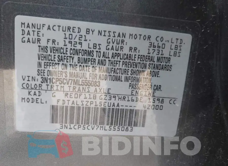 3N1CP5CV7ML555083 Photo# 9