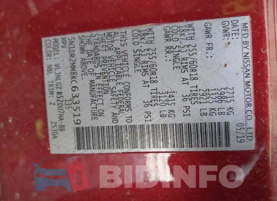 5N1DR2MM8KC633519 Photo# 8
