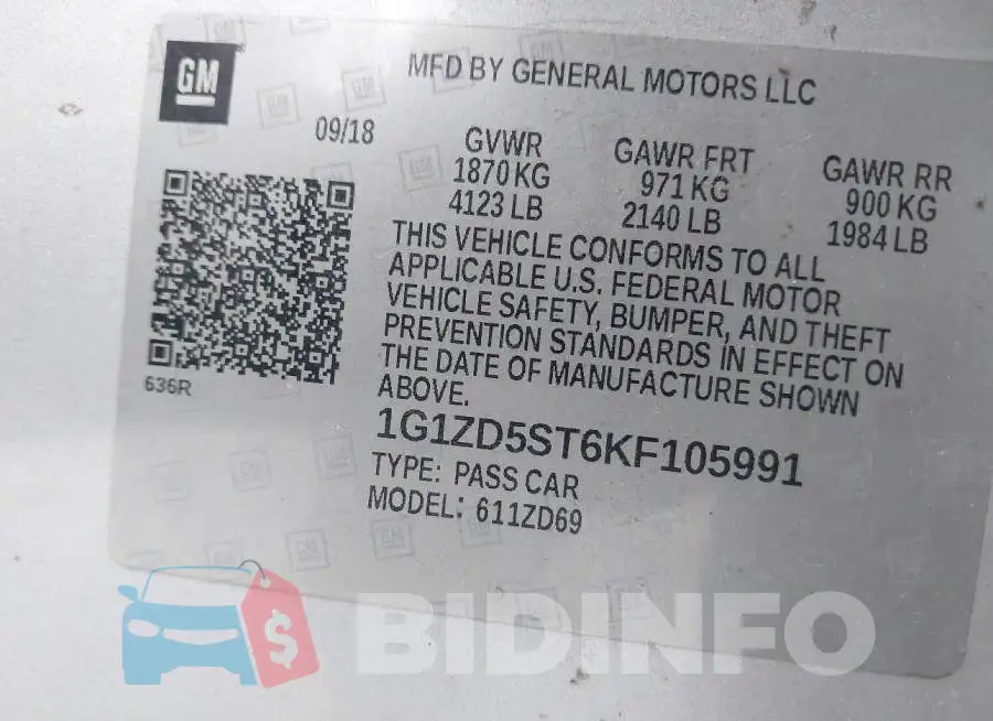 1G1ZD5ST6KF105991 Photo# 9