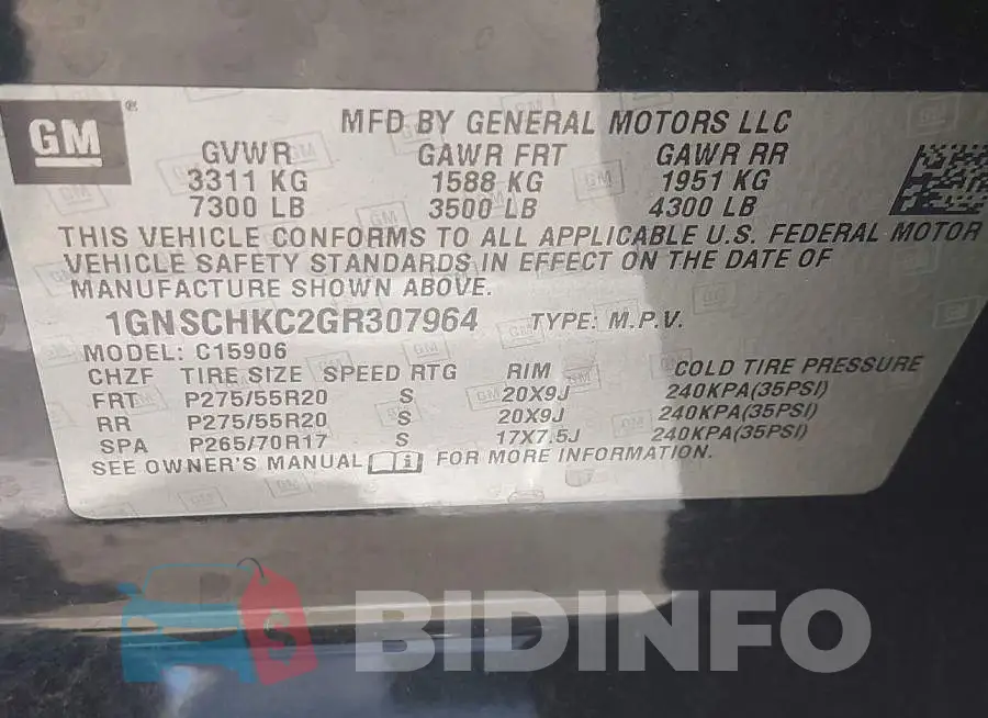 1GNSCHKC2GR307964 Photo# 9