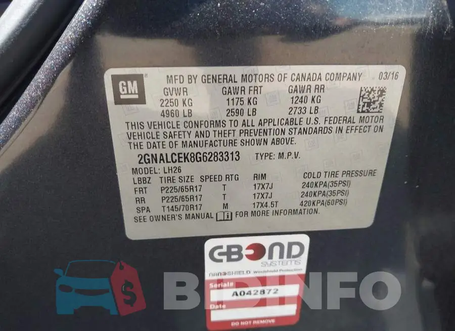 2GNALCEK8G6283313 Photo# 9