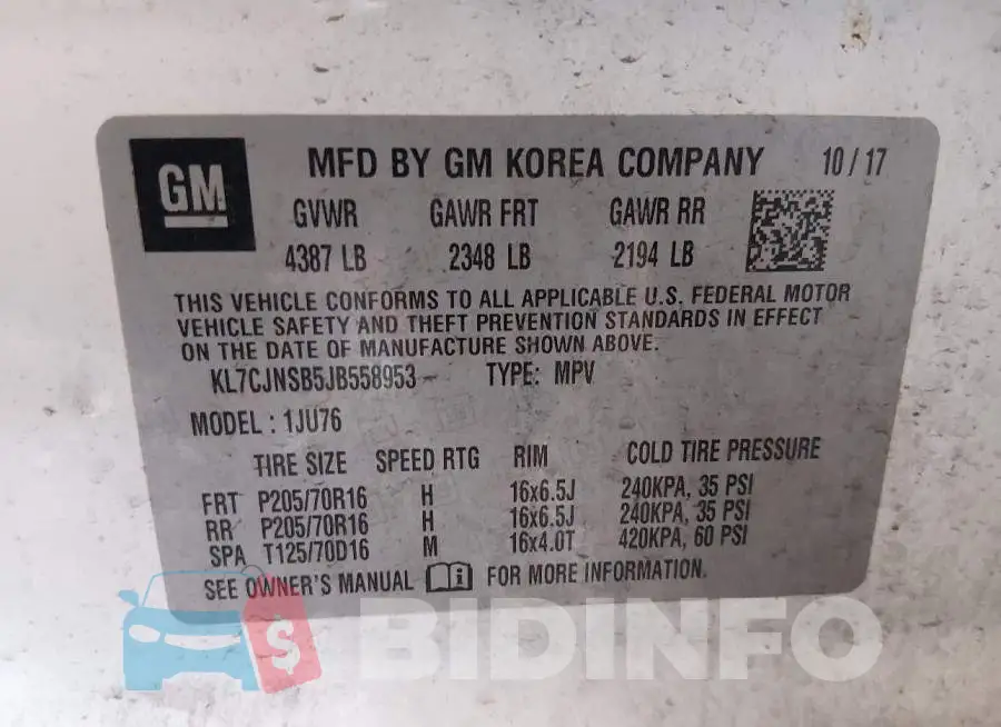 KL7CJNSB5JB558953 Photo# 9