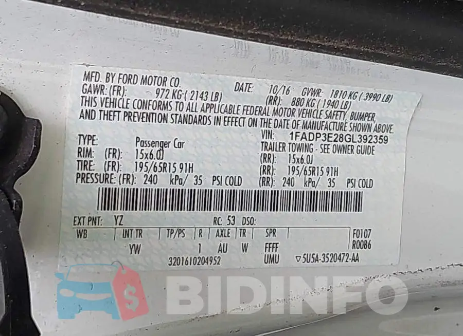 1FADP3E28GL392359 Photo# 9