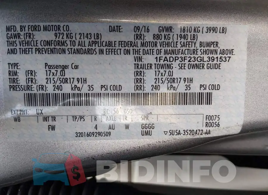 1FADP3F23GL391537 Photo# 9