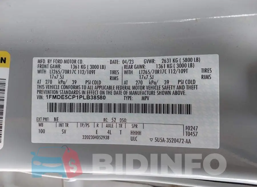 1FMDE5CP1PLB38580 Photo# 9