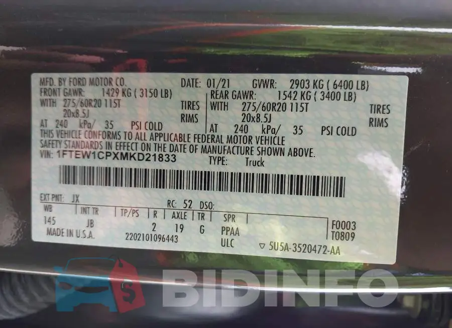 1FTEW1CPXMKD21833 Photo# 9