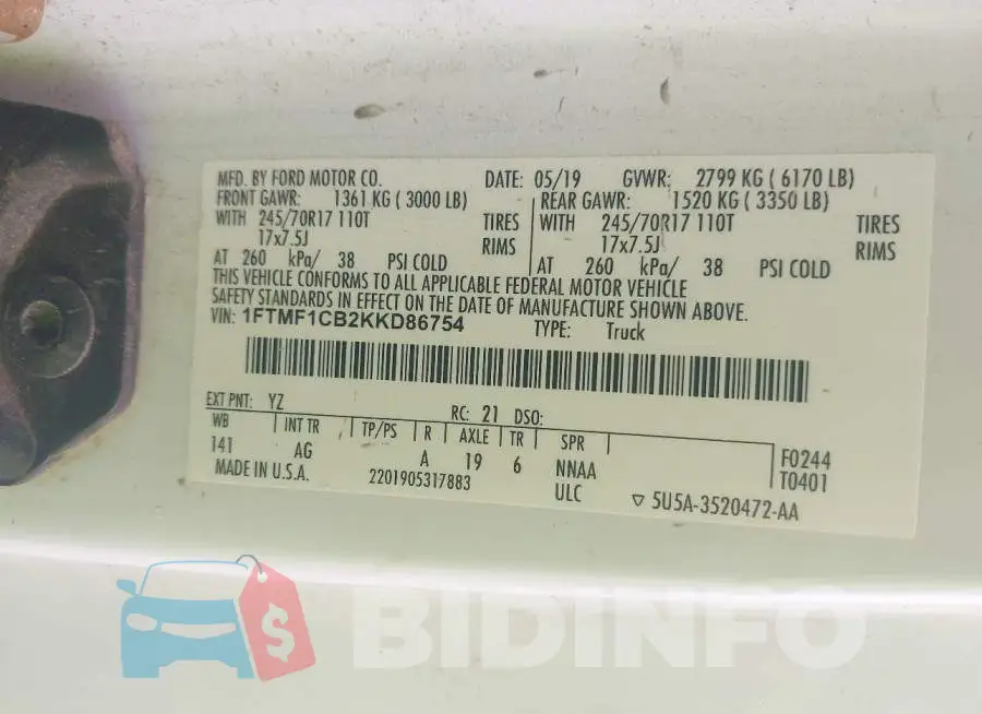 1FTMF1CB2KKD86754 Photo# 9