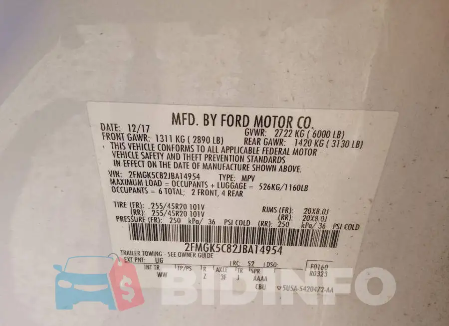 2FMGK5C82JBA14954 Photo# 9