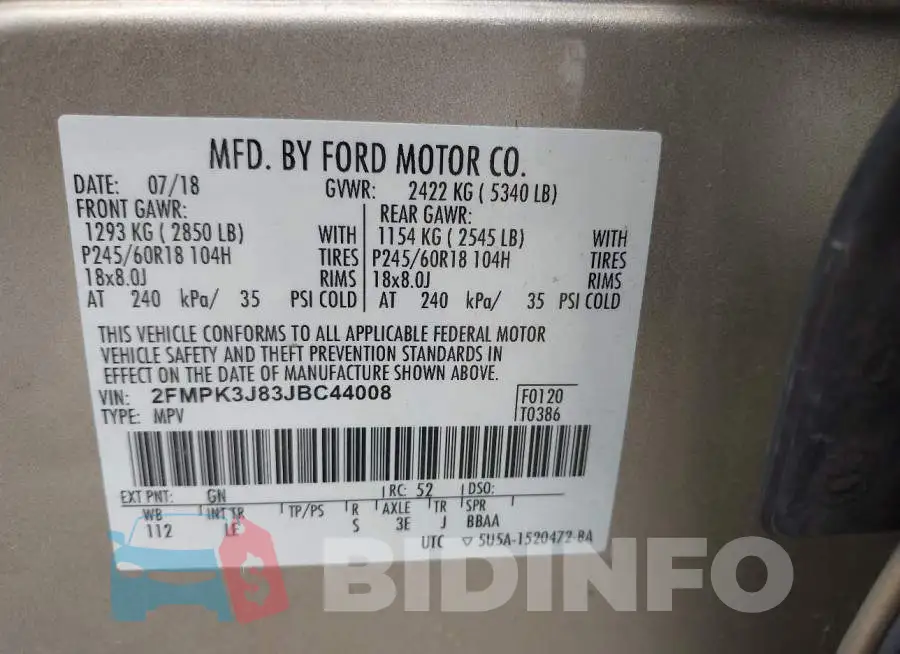 2FMPK3J83JBC44008 Photo# 9