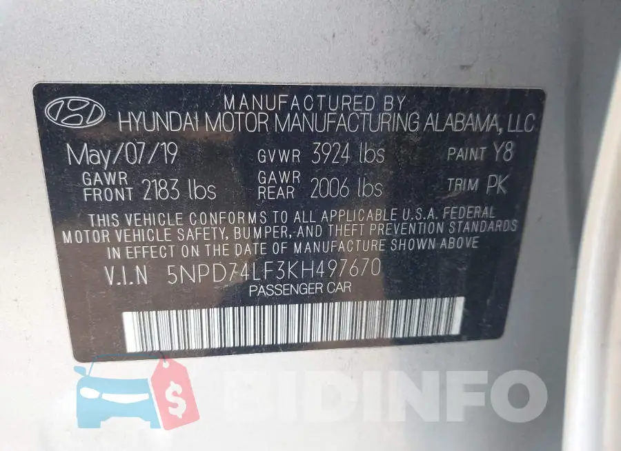 5NPD74LF3KH497670 Photo# 9