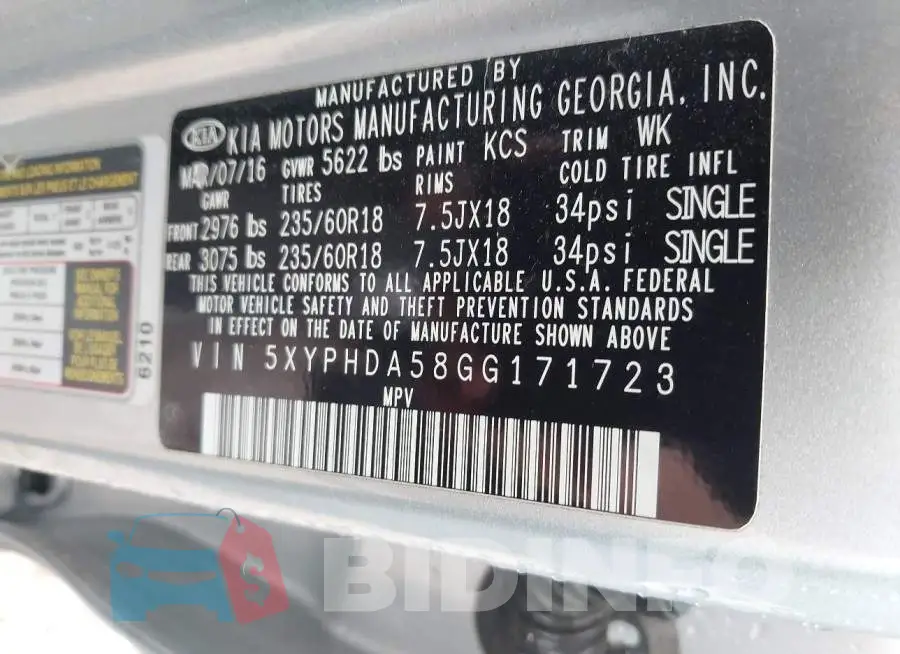5XYPHDA58GG171723 Photo# 9