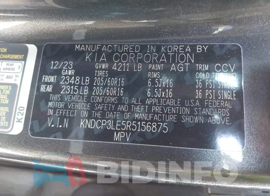 KNDCP3LE5R5156875 Photo# 9