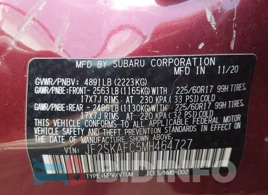 JF2SKAFC5MH464727 Photo# 9