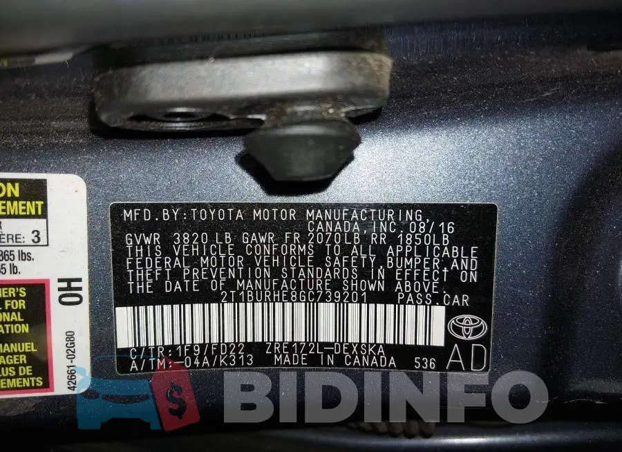 2T1BURHE8GC739201 Photo# 9