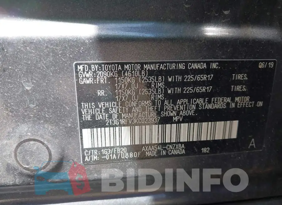 2T3G1RFV3KC023937 Photo# 9