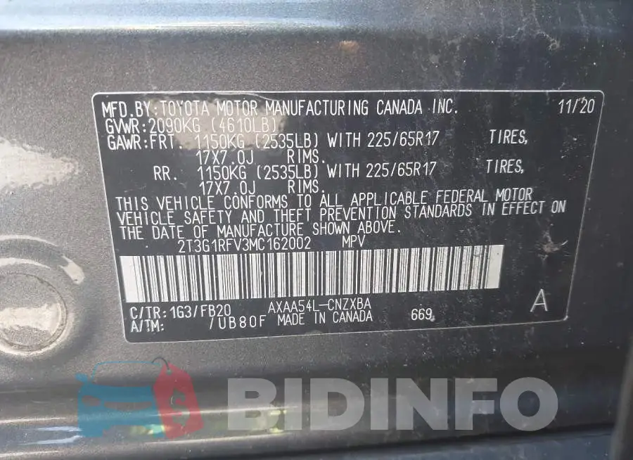 2T3G1RFV3MC162002 Photo# 9