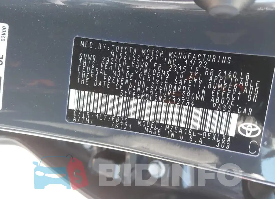 5YFB4MDE2RP113784 Photo# 9