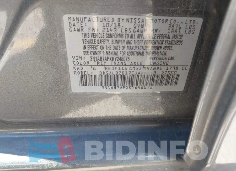 3N1AB7APXKY248075 Photo# 9