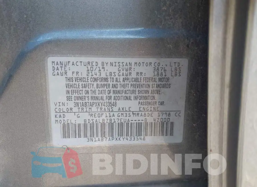 3N1AB7APXKY433548 Photo# 9