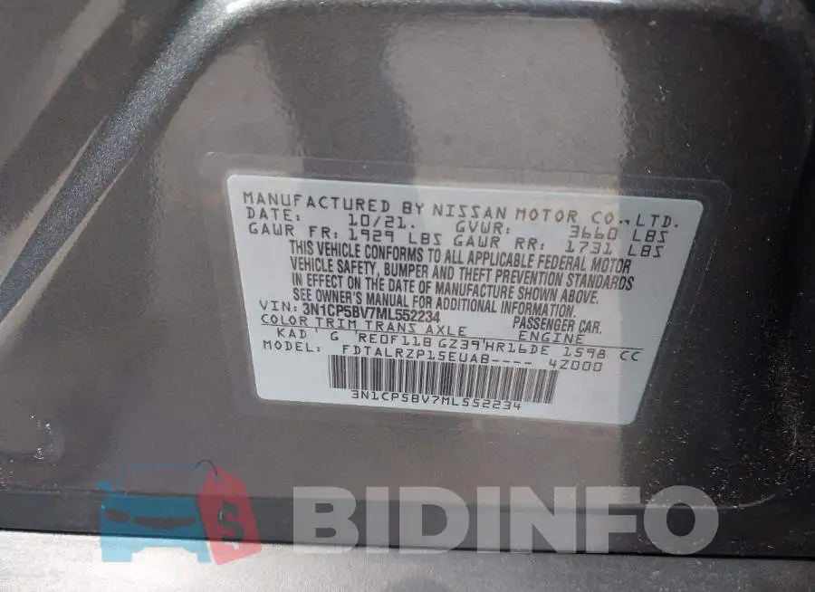 3N1CP5BV7ML552234 Photo# 9