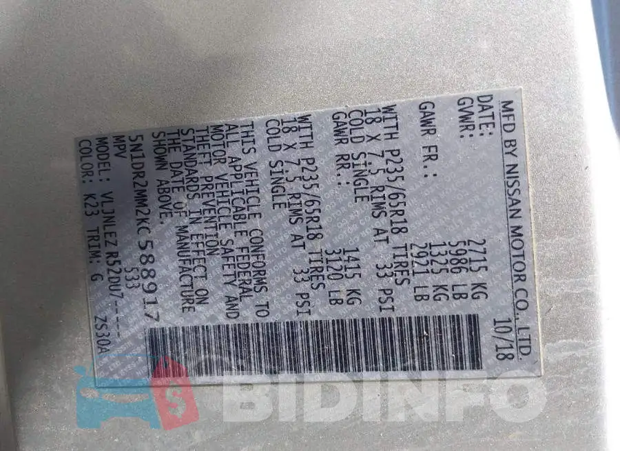 5N1DR2MM2KC588917 Photo# 9