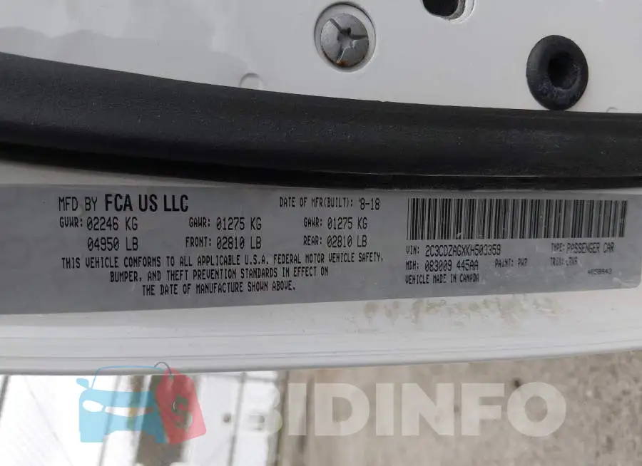 2C3CDZAGXKH503359 Photo# 9