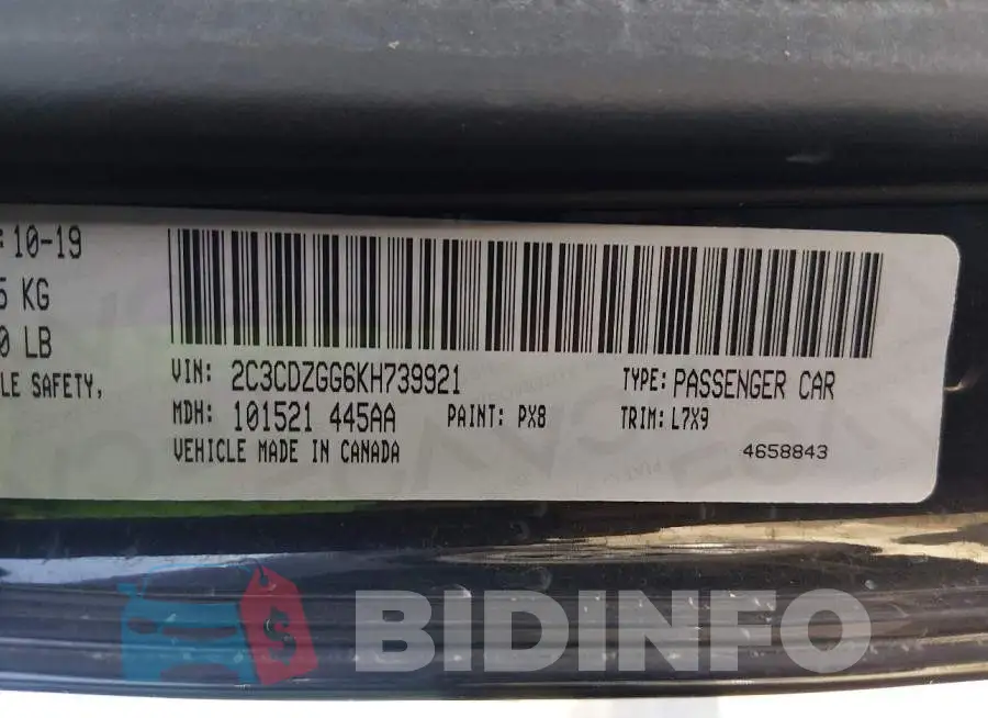 2C3CDZGG6KH739921 Photo# 9
