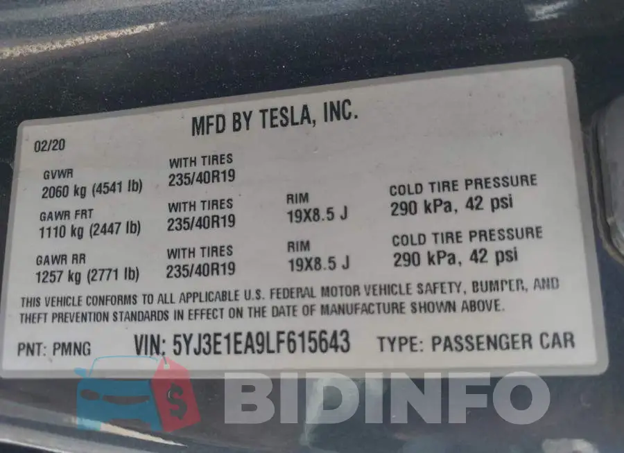 5YJ3E1EA9LF615643 Photo# 9